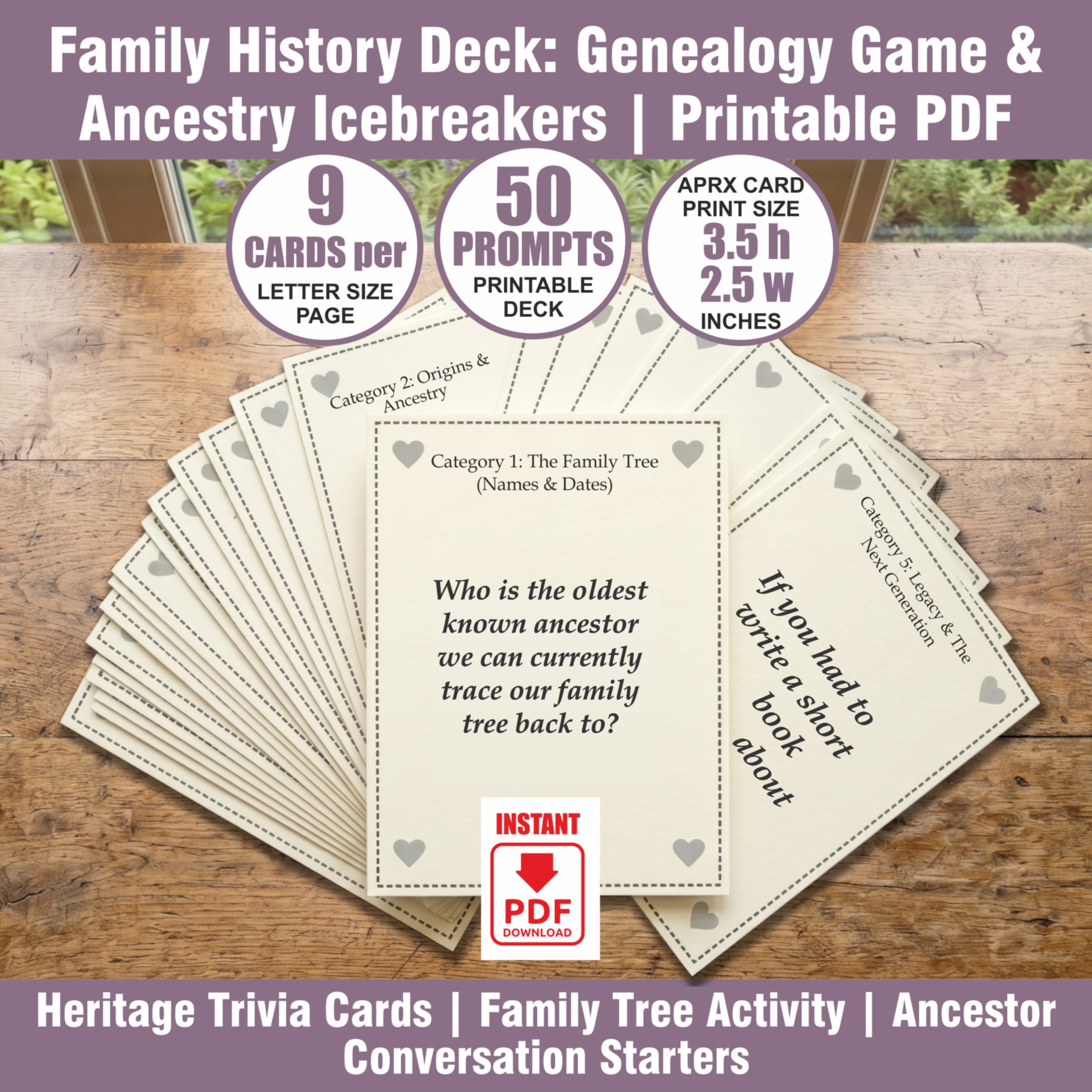 Family History Deck: Genealogy Game & Ancestry Icebreakers | Printable PDF